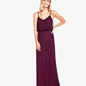 Adrianna Papell Art Deco Beaded Blouson Gown (Maroon/Cassis)